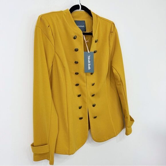 ModCloth Deep Yellow Double Metallic Button Row Military Style Blazer Jacket - Picture 2 of 16